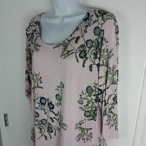 Tabitha Webb Shirt‎ Womens 2XL Pink Floral Scoop Neck 3/4 Sleeve Tunic Top Knit